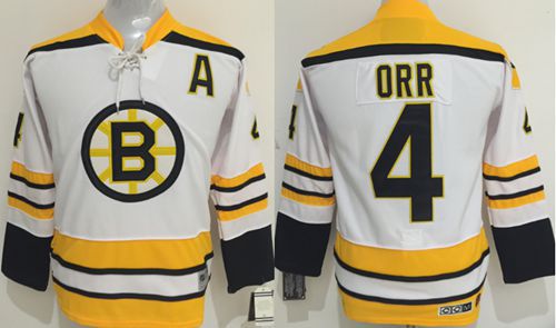 Bruins #4 Bobby Orr White CCM Youth Stitched NHL Jersey